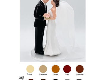 Custom Hair color Bride and Groom Wedding Cake Topper, Custom Bride hairstyle, Classic Romantic Figurine, Wedding Decor or Keepsake