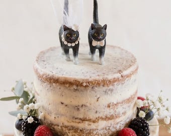 Cat Wedding Cake topper black cat bride groom, funny Cat Cake Topper, Wedding Farm Animal Halloween wedding theme