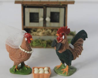 Rooster-Hen-Chicken-With- Coop-Wedding-Cake Topper-Bride-Groom-Farm-Animal-Mr-Mrs-Barn-Rustic-Country-Unique-Funny