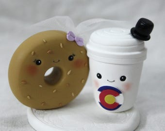 Coffee & Bagel Wedding Cake Topper, Lavender theme, Dating App wedding cake topper, Where we meet topper