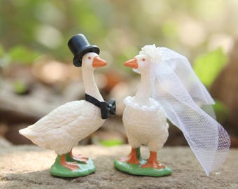 Goose Bride & Groom Wedding Cake Topper Geese Couple Farm Wedding Theme Barn Theme Cake Decoration Rustic Theme