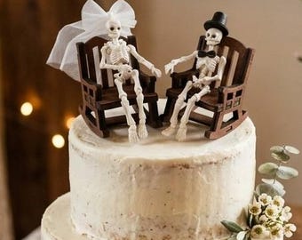 Till Death Do Us Part Wedding Cake Topper, Bride and Groom Skeletons, Skull cake topper idea, Halloween Theme Wedding Decor, Gothic themed