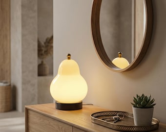Lampe de table poire en verre, veilleuse de chevet nordique crème, éclairage LED à commande tactile