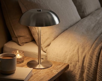 Lampe de table champignon moderne : veilleuse en métal rechargeable par USB et à intensité variable