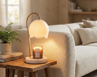 Maiglöckchen Kerzenwärmer-Lampe, Marmorsockel dimmbares Nachttischlicht, koreanisches romantisches Dekor