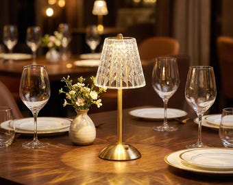 Lampe de table nordique rechargeable en laiton, lampe de chevet LED à intensité variable (chargement USB)