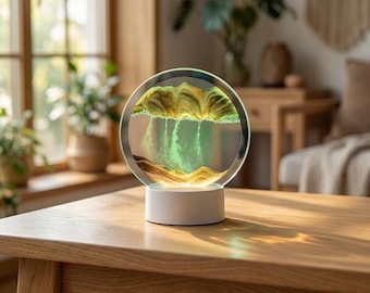 Lampe artistique 3D avec sable en mouvement, veilleuse ronde nordique paysage de sable, décoration de bureau aux couleurs changeantes
