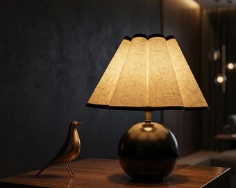 Lampe de table en tissu - veilleuse géométrique en bois et céramique, décoration d'ambiance de chevet
