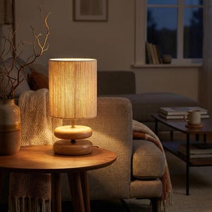 Wabi Sabi Walnut Table Lamp – Solid Wood Japanese Bedside Light, Minimalist Decor