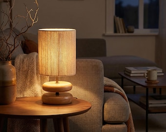 Wabi Sabi Walnut Table Lamp – Solid Wood Japanese Bedside Light, Minimalist Decor