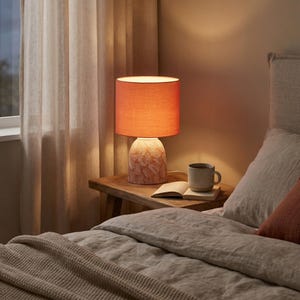 Lámpara de mesa de cerámica texturizada, lámpara de mesilla de noche con estampado retro de hojas, decoración acogedora para el hogar.