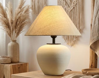 Lampe de table en céramique Wabi Sabi, éclairage de chevet minimaliste japonais, décoration de style fait main