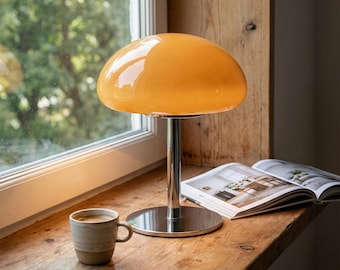 Mushroom Table Lamp, Cream Yellow Dome, Nordic Retro Ambient Lighting