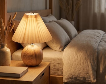 Lampe de table plissée en céramique nordique, veilleuse en tissu rétro