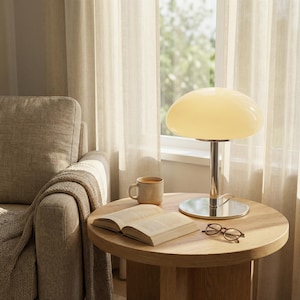 Mushroom Table Lamp, Cream Yellow Dome, Nordic Retro Ambient Lighting Cream Yellow