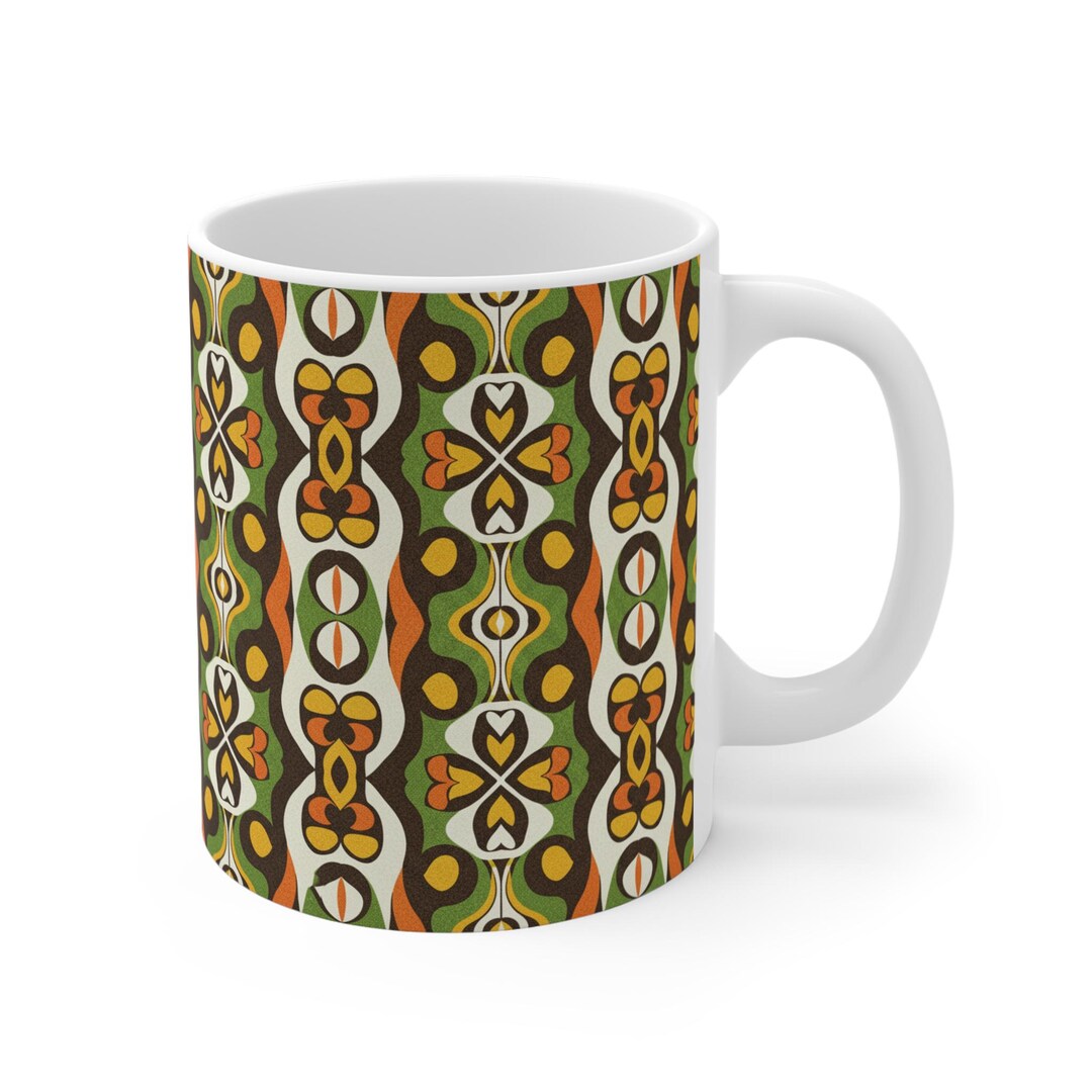 Mug Geometric Pattern Retro 70s Geometric Pattern Mug | Vintage Floral Abstract - Etsy