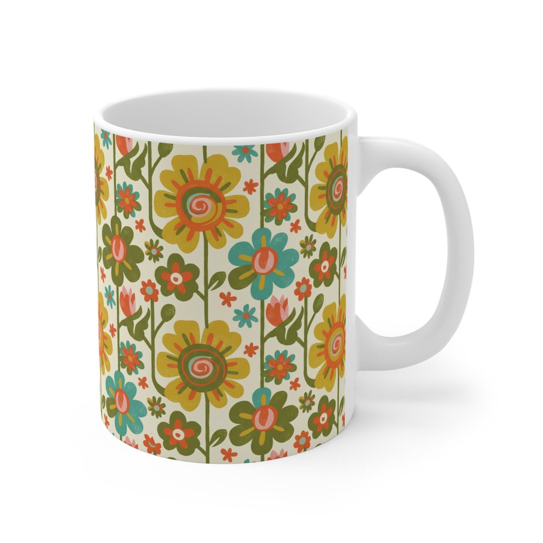 Retro Floral Pattern Mug | Vintage Flower Repeat Design - Etsy