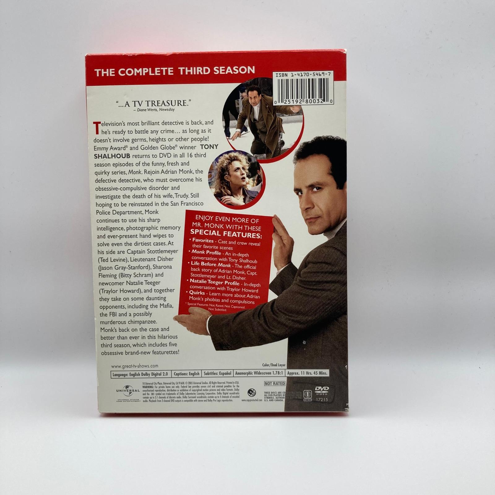 Monk Dvd Collection Monk the Complete Third Season DVD Set Tony Shalhoub TV Series 17215 ...