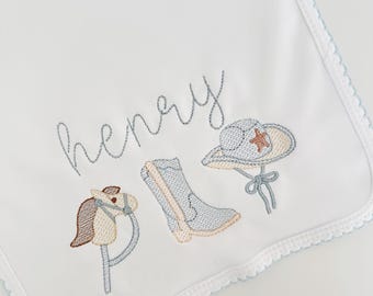 Paño de algodón para eructar personalizado con picot / Recuerdo con monograma bordado personalizado