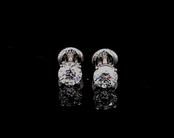 1.08 TCW Lab Grown Diamond Studs | D Color VVS2 Ideal Cut | 14K White Gold Screw Back