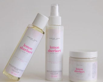 Set Lemon Sherbert / Aceite corporal perfumado, loción y bruma / Set de fragancias para mujer