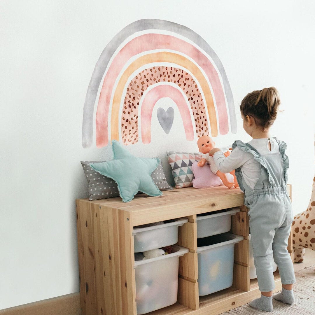 Pastel Rainbow Wall Decal – Boho Leopard Nursery Sticker (custom Size ...