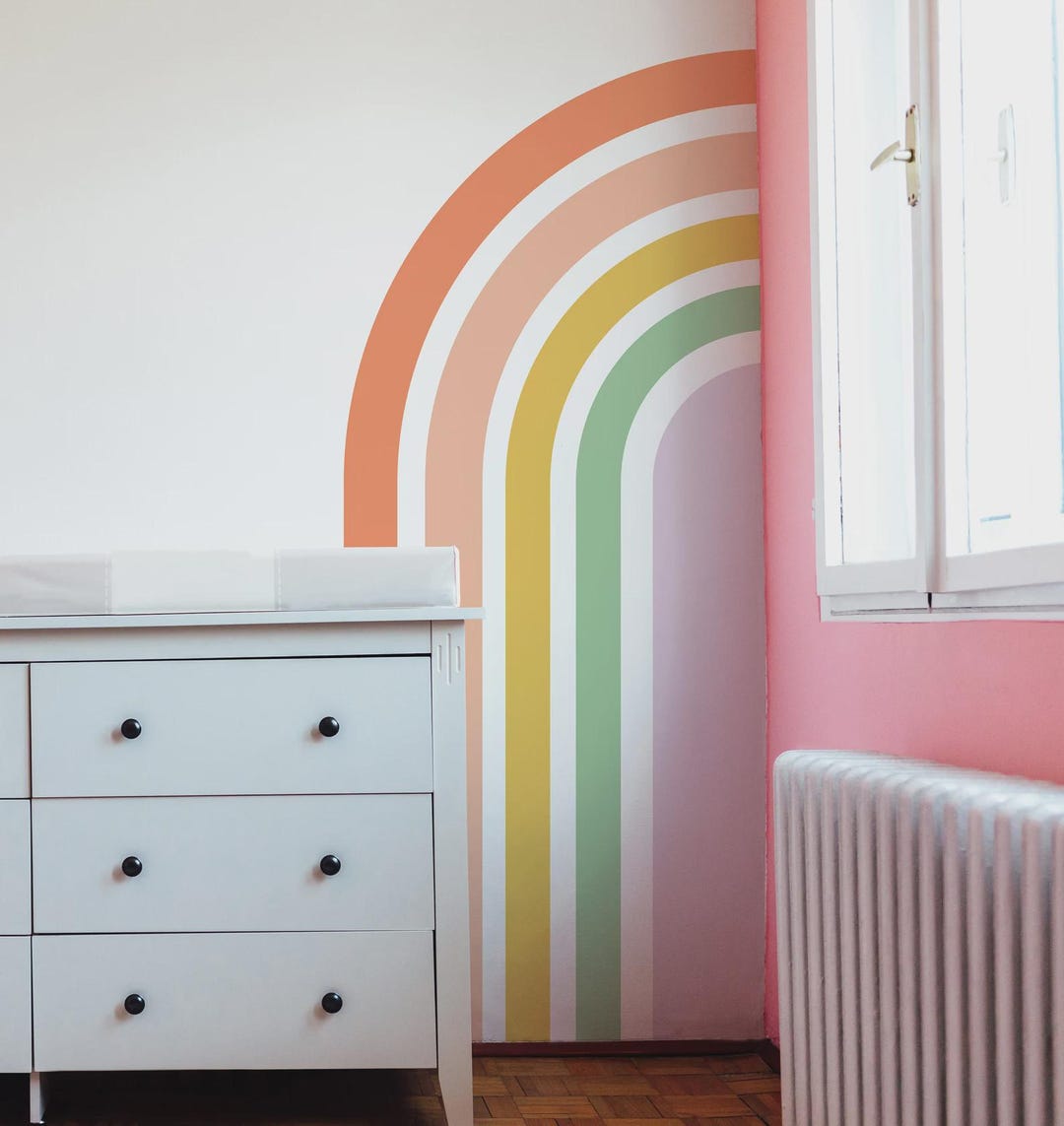 Pastel Rainbow Wall Decal – Boho Nursery Sticker, Kids Room Decor ...