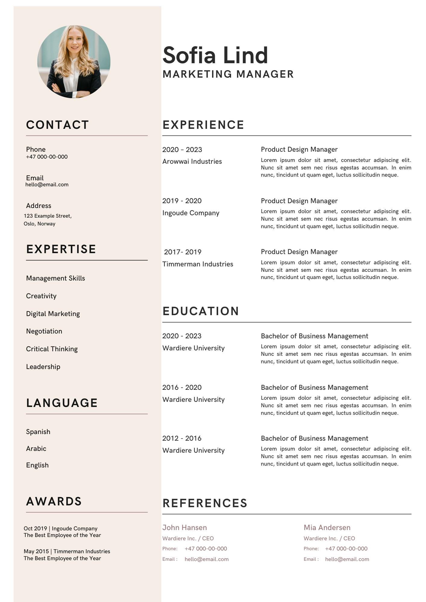 Minimalist Resume Template L Canva CV Template L Instant Download L ...