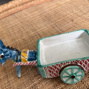 Vintage Italian Ceramic Donkey Cart | Hand Painted Soap Dish & Trinket Catchall