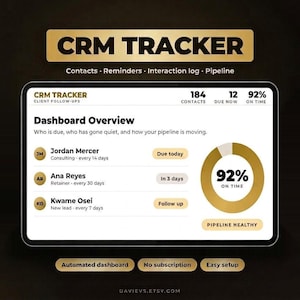 Client CRM Relationship Tracker | Freelancer Sales Pipeline Dashboard | Small Business Contact Organizer | Offline HTML Download