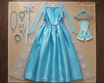 Girls Snow Queen Princess Dress Costume Ice Princess Birthday Party Dress Kids Halloween Elsa Inspired Outfit