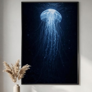 Jellyfish Wall Art | Black Metal Frame Poster | Deep Sea Ocean | Modern Home Wall Art