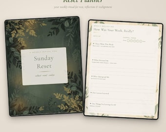 Sunday Reset Planner, Undated Weekly Reset Checklist, Hyperlinked Digital Planner, Self Care Journal, Meal Planner, Habit Tracker, PDF