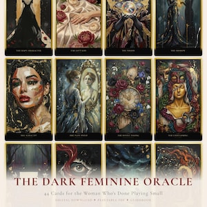 Dark Feminine Oracle Cards, 44-Card Printable Deck with Guidebook PDF, Shadow Work Tarot Alternative, Beginner Spiritual Gift