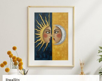 Sun and Moon Print | Celestial Wall Decor | Duality Painting | Boho Mystical | Digital Download Printable