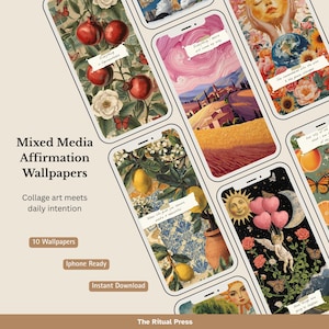 Daily Affirmation Lock Screen Wallpaper, Mixed Media Aesthetic Screen Backgrounds, Digital Feminine Mobile Screenlock for iPhone & Android