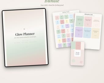 Glow UP: All-in-One Self Care Planner for GoodNotes, Mental Wellness Tracker, Affirmation Deck, Digital Stickers & Lock Screen Wallpapers