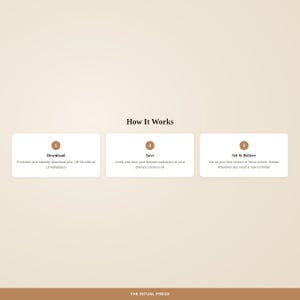 How It Works three-step guide showing download, save to camera roll, and set as lock screen instructions with phone icons