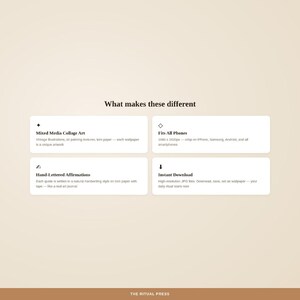 What makes these different feature comparison showing art journal aesthetic, ten unique designs, high resolution, and instant download details