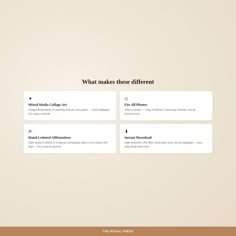 What makes these different feature comparison showing art journal aesthetic, ten unique designs, high resolution, and instant download details