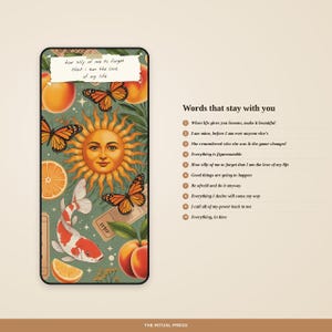 List of ten daily affirmation quotes included in the wallpaper set displayed on a warm beige background with torn paper design