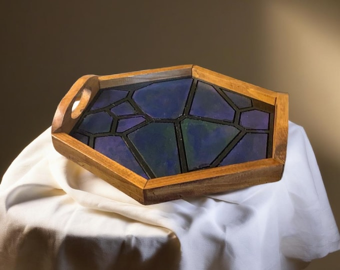Geometric Wood Serving Tray Modern Resin Inlay Tray Handmade Decorative Tray | Coffee Table Tray | Unique Wood Tray Gift | Housewarming Gift