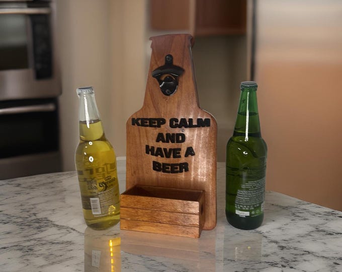 Personalized Wall Mounted Bottle Opener | Man Cave Bar Decor | Open Happiness One Bottle at a Time | Beer Cap Catcher | Gift for Him