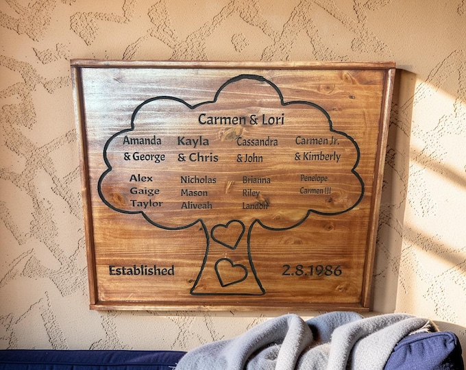 Personalized Rustic Family Tree Wood Sign, Custom Anniversary Gift Plaque