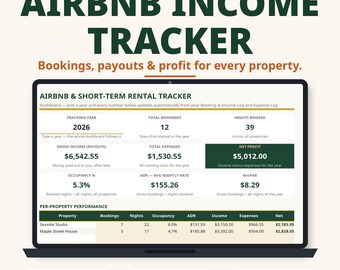 Airbnb-Einnahmen- und Ausgabenübersicht (Excel, Google Sheets) – Buchhaltung für Ferienwohnungen – Belegungsübersicht – Gastgeberfinanzen