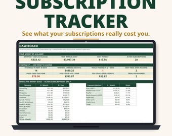Abonnement-Tracker-Tabelle, Abonnement-Tracker, Rechnungs-Tracker, Tracker für wiederkehrende Ausgaben, Excel Google Sheets, Finanzplaner
