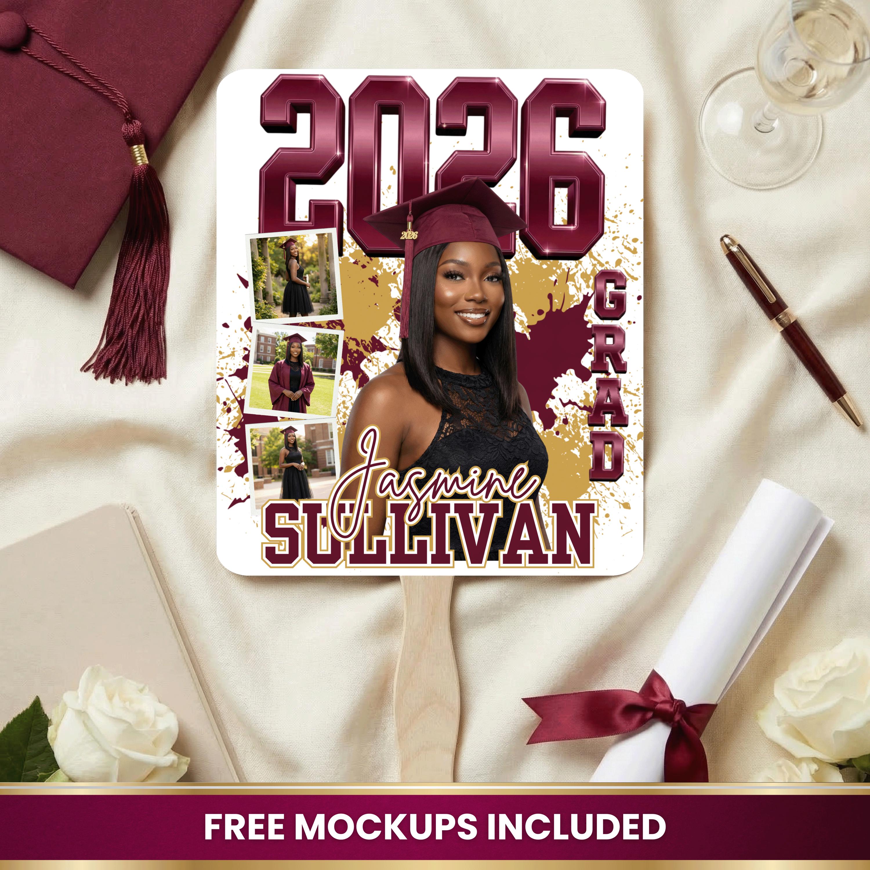 Canva Graduation Fan Template | Class of 2026 Personalized Photo Paddle ...