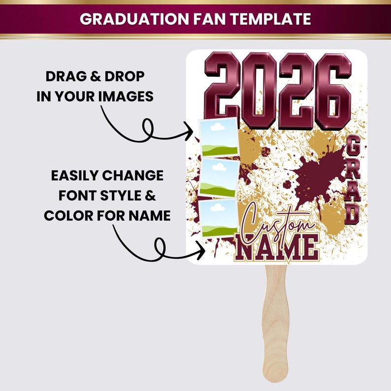 Canva Graduation Fan Template | Class of 2026 Personalized Photo Paddle ...