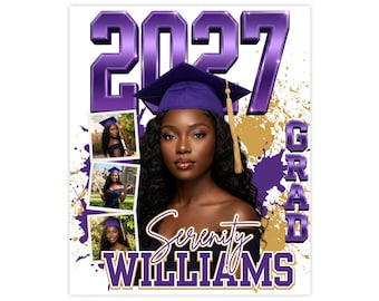 Graduate 2027 Editable Canva Template Digital Download, Graduation Shirt Template, Purple & Gold Senior Class of 2027 Add Photo Personalized