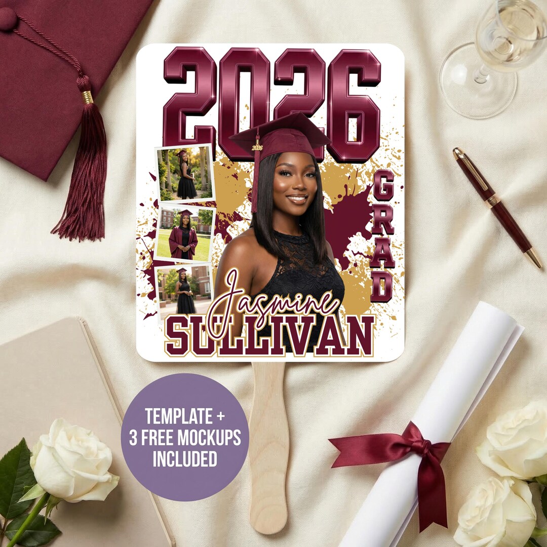 Canva Graduation Fan Template | Class of 2026 Personalized Photo Paddle ...